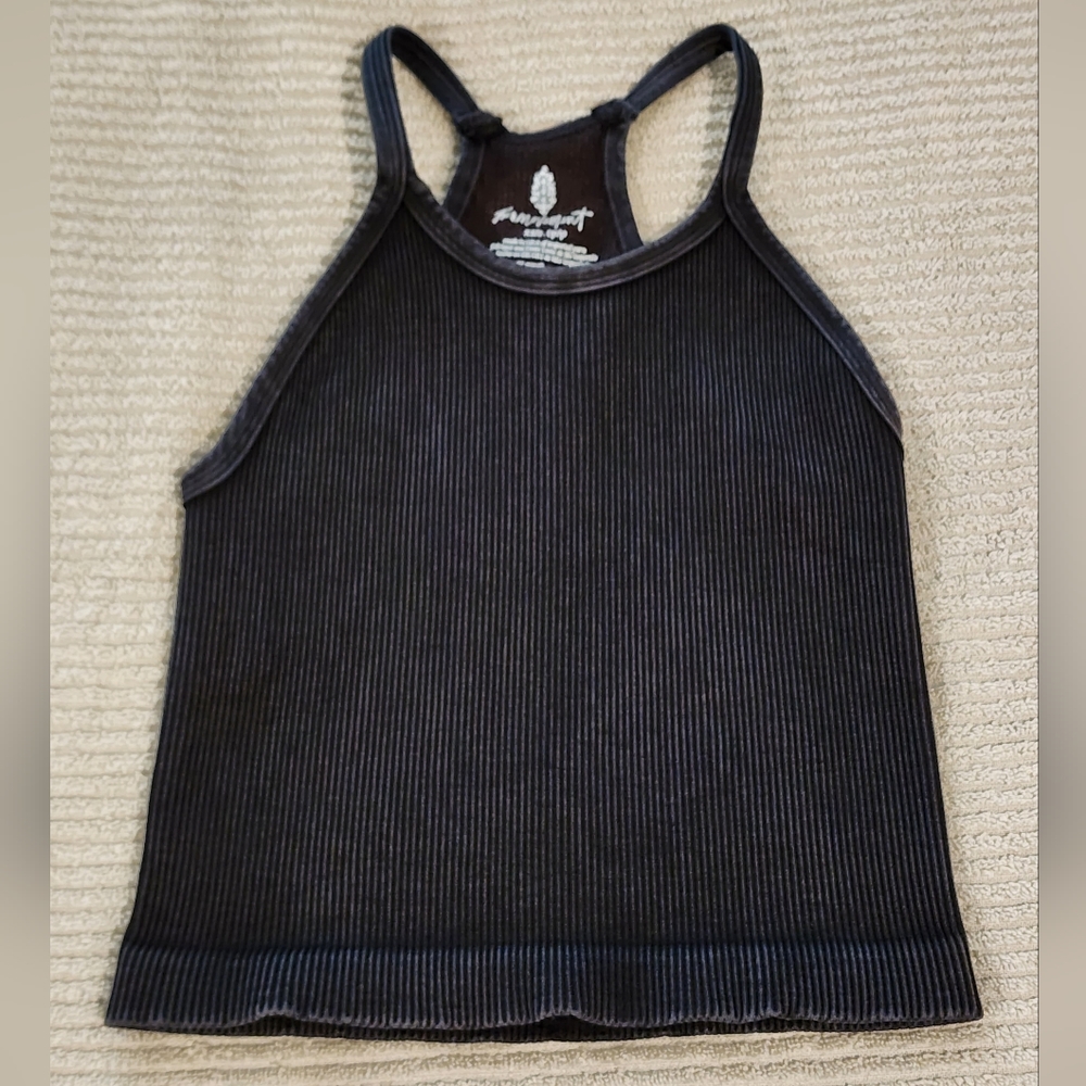 Free People Happiness Runs Black Long Crop Tank XS/S